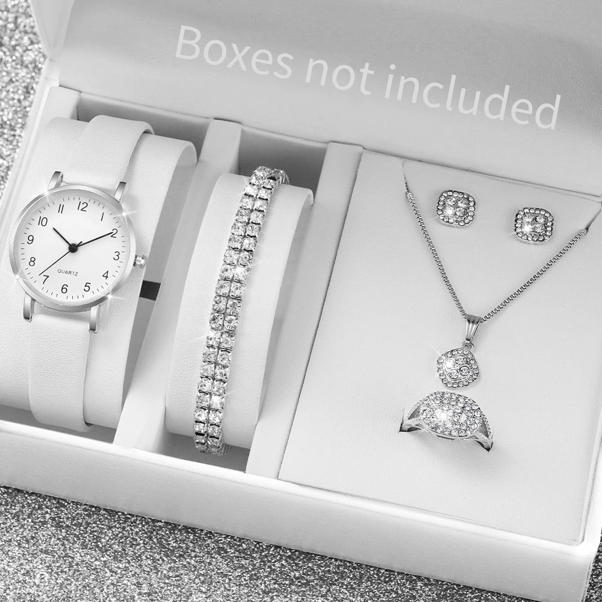 Women Quartz Leather Watch Set