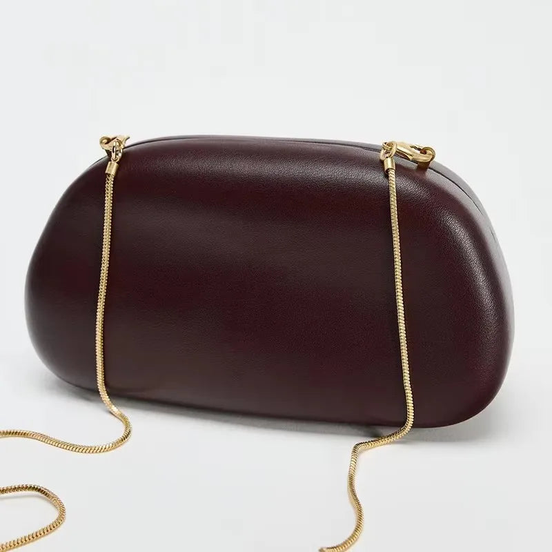 Gold Metal Closure Box Clutch Bag Women Evening Wedding Party Cute Purse Bag Handbag Dark Red Beige 2025 Spring New Fashion