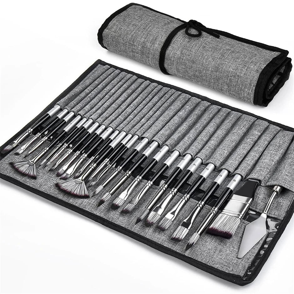 24pcs Mixed Art Brush Set – With Palette Knife & Bag