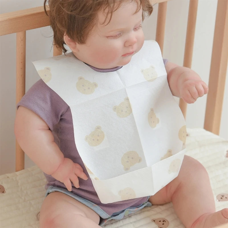 50-Pack Baby Disposable Bibs – Cartoon Bear
