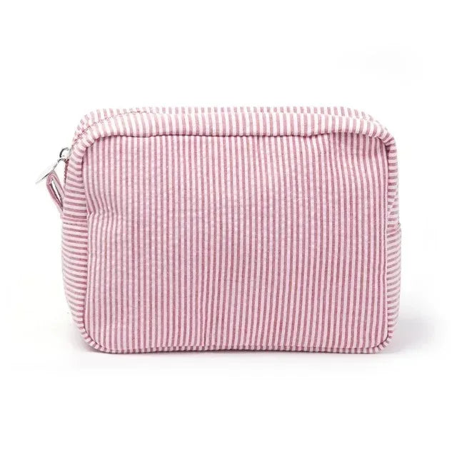 Personalized Seersucker Makeup Bag - Embroidered Name, Wash Bag, Wedding Bridesmaid Gift, Custom Toiletry Pouch