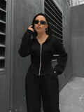Sweatshirt Two-piece Set Women's Casual Sports Suit Spring Autumn Zip-up Slim Hoodies Short Coat Straight Trousers 2-piece Sets