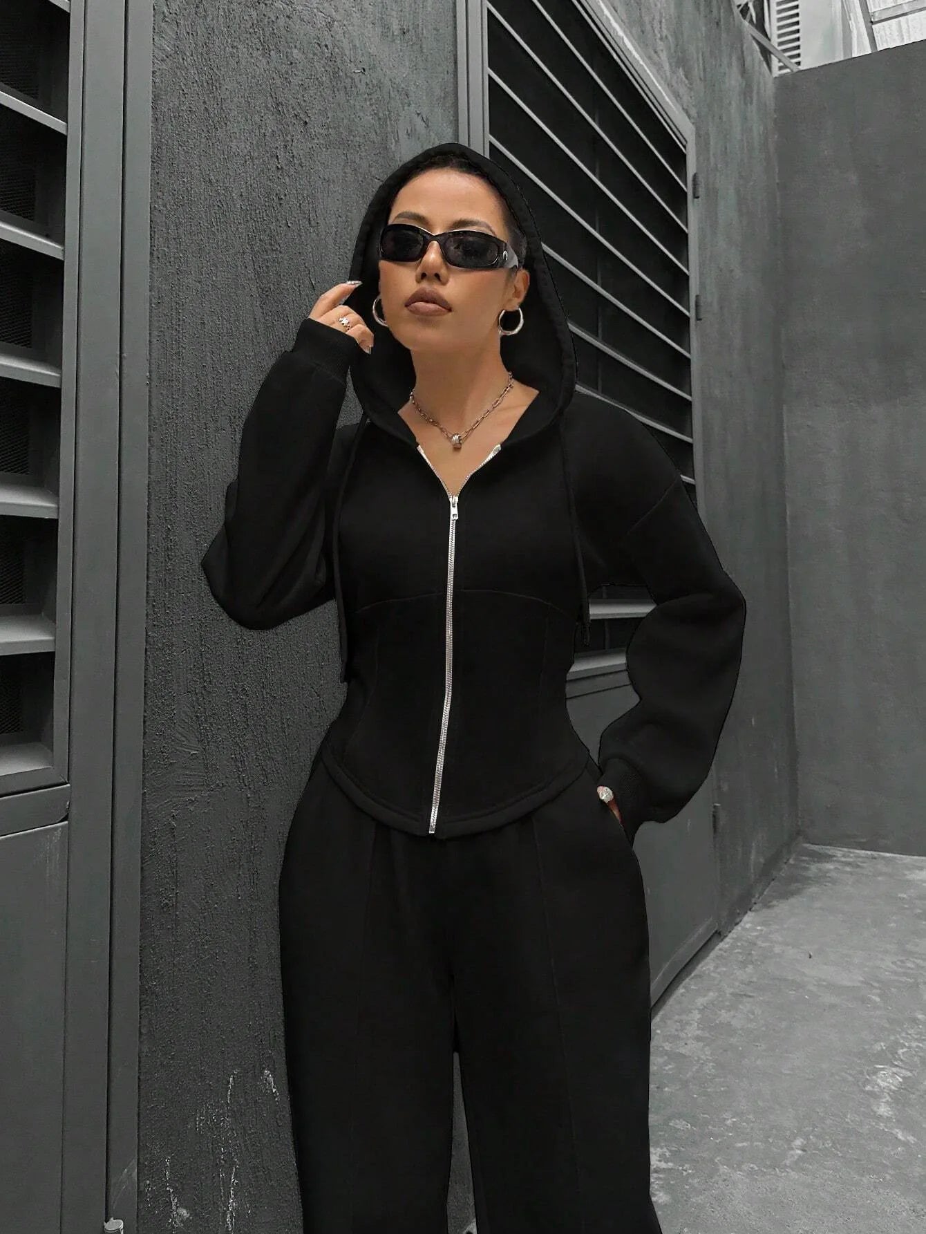 Sweatshirt Two-piece Set Women's Casual Sports Suit Spring Autumn Zip-up Slim Hoodies Short Coat Straight Trousers 2-piece Sets
