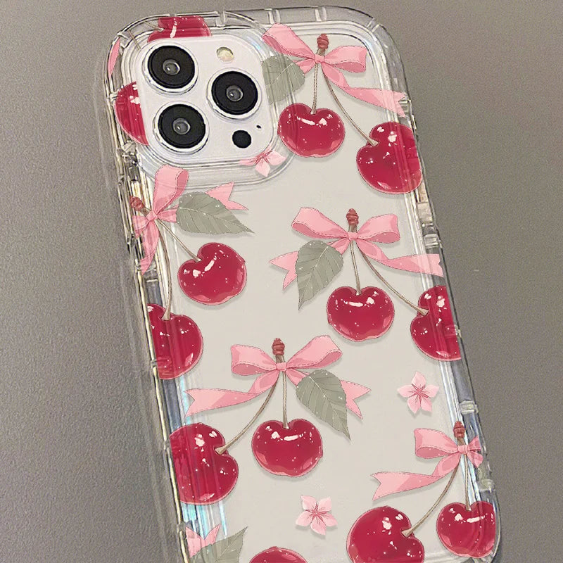 Cute Cherry Phone Case For iPhone 17 15 16 13 11 12 14 Pro Max 7 8 Plus Air 16e XR SE 2022 Shockproof Soft Clear Cover Coque