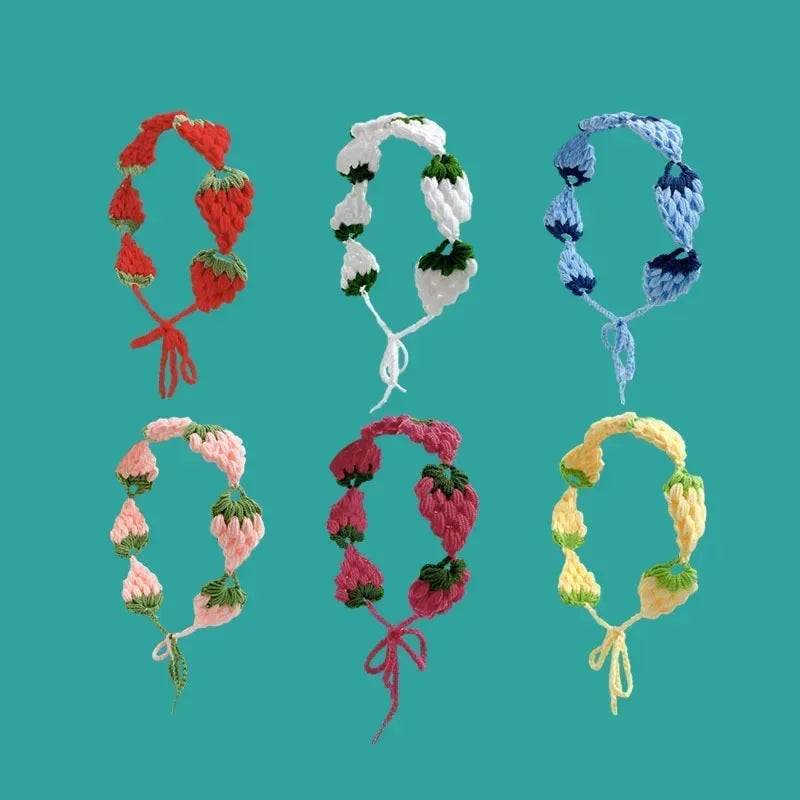 Small Strawberry Headband Crochet Sweet Cute Hair Band Women Scarf Headbands Bandanas Wide Elastic Hairbands Fashion Accessories