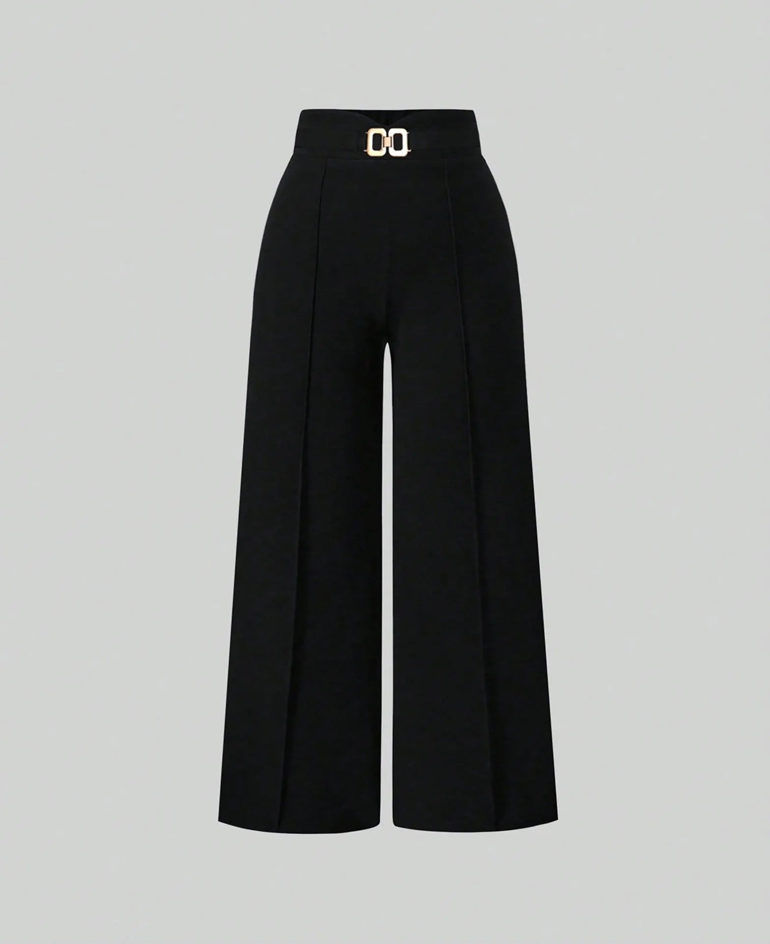 Women's New Spring/Summer High Waist Elastic Wide Leg Pants, Fashionable Simple Suit Pants with Metal Buckle Design, Suitable fo
