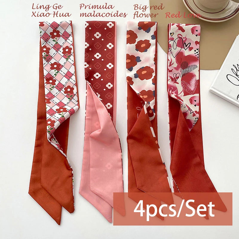 2-6pcs/set Series Silk Satin Scarf Women Cloth Hair Bands Headdress Accessories Lady Scarves Ribbon Neck Ties for Bag Handle
