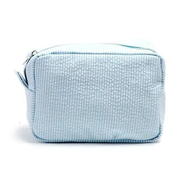 Personalized Seersucker Makeup Bag - Embroidered Name, Wash Bag, Wedding Bridesmaid Gift, Custom Toiletry Pouch