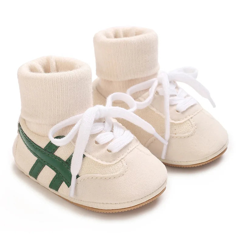 Baby Boys First Walkers – Soft Sole Striped Sneakers (0-12M)