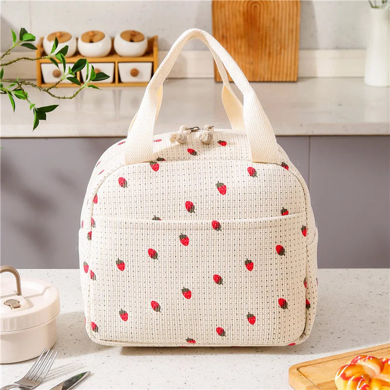 Thermal Insulation Corduroy Lunch Bag - Multifunctional Picnic Food Pouch & Storage Handbag, Cooler Bag Perfect for Kids School