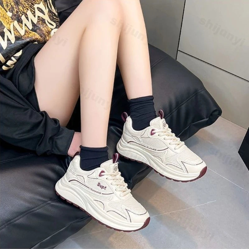 Height Increase Women Vulcanized Shoes Autumn New Lightweight Lace Up Platform Sneakers Comfort Breathable Non Slip Casual Shoes