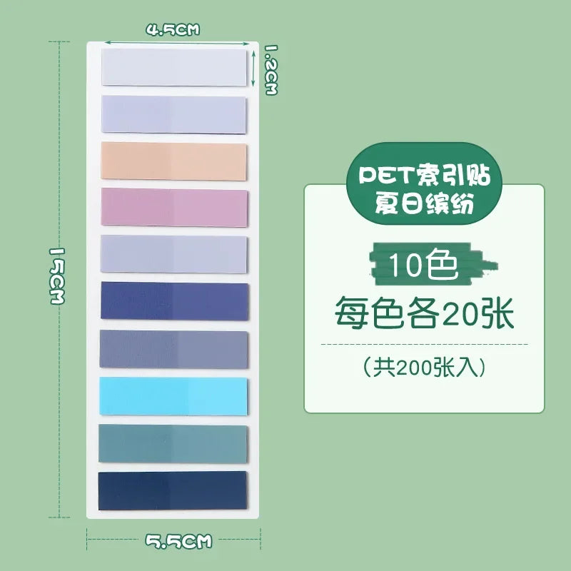 200pcs Morandi PET Index Stickers – Translucent & Colorful