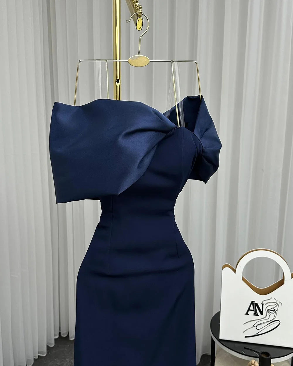 Msikoods Navy Blue Mermaid Prom Dress Luxury Off Shoulder Sexy Slit Arab Evening Dresses Elegant Night Party Dress Customzied