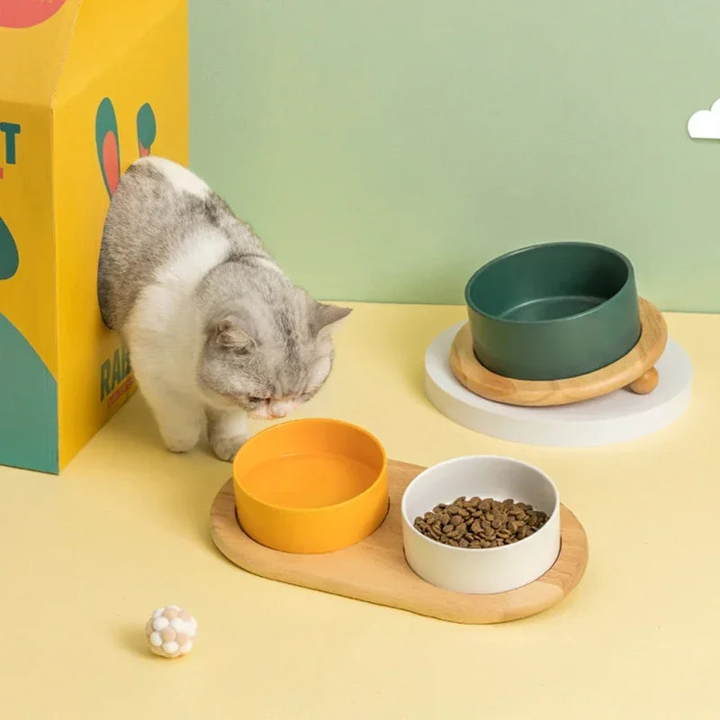 Elevated Pet Bowl with Wood Stand (400/850ml)