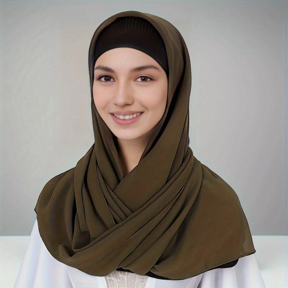 110X110CM Malaysia Square Chiffon Hijab Solid Muslim Head Scarf Ladies Plain Shawl and Wrap Headband Foulard Tudung Bawal