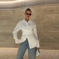 Women Shirt Long Sleeve Blouses Single Breasted Shirts Turn Down Collar Solid Slim Fit Casual Blouse Spliced Summer 2025