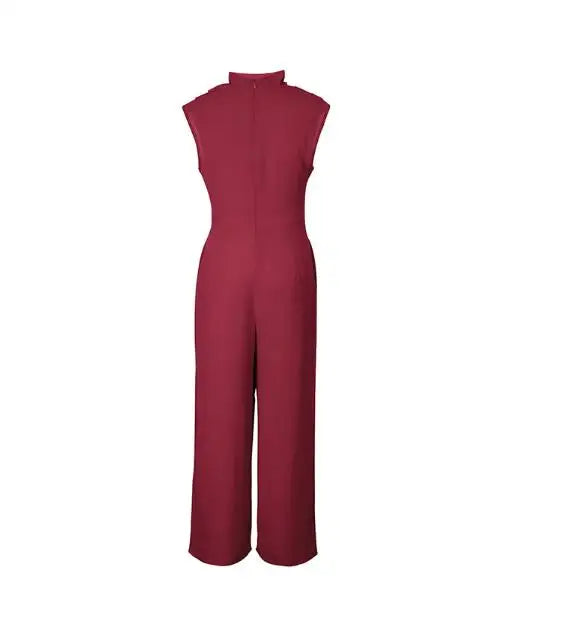 Jumpsuit Women 2026 Spring Summer New Solid Color High Collar Sleeveless Ruched Casual High Waist Wide Leg Jumpsuit