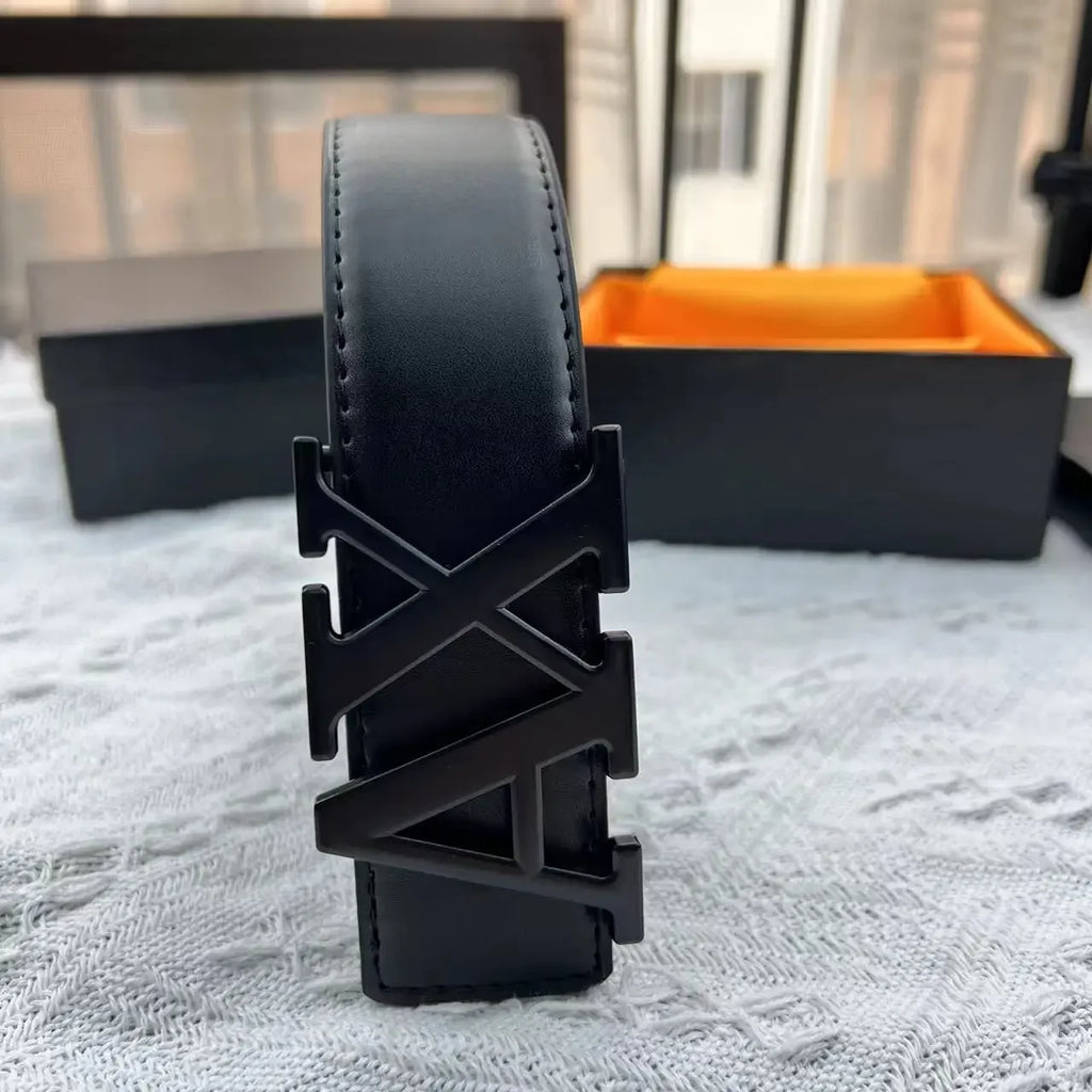 2025 New Cross - border Men's Belt - 3.8cm Waistband, Letter AX Buckle, Fashionable Lychee Pattern, Simple & Versatile Accessory