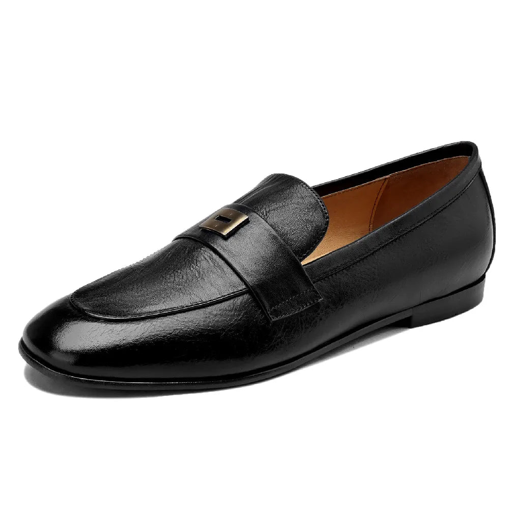 Danxuefei Women’s Leather Slip-On Loafers – Round Toe