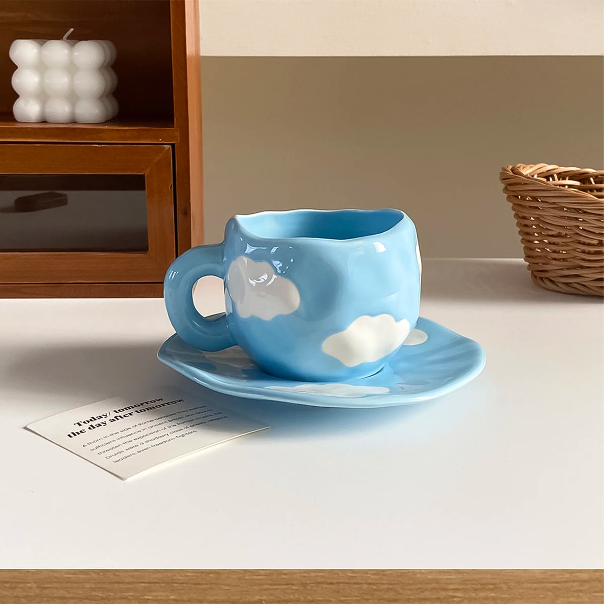 Nordic Hand-Painted Ceramic Coffee Mug & Saucer