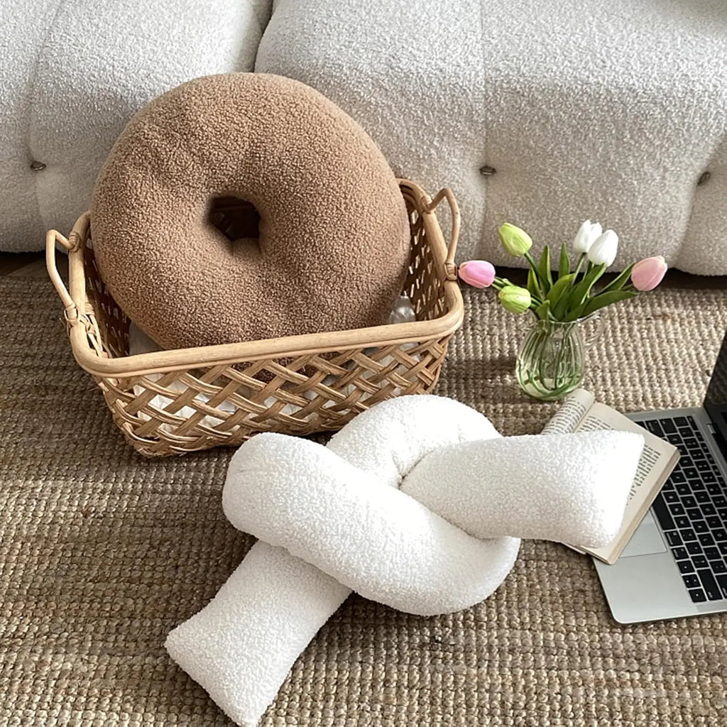 1pc Nordic Style Knotted Bolster Pillow for Sofa Bedroom Office Decor Pillow Gift for Christmas Home Living Room Decorate