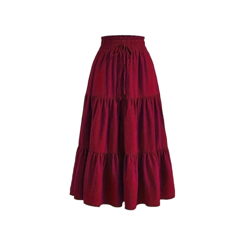 2025 New Women's Boho Vintage Floral Print Maxi Skirt Fashion Elastic High Waist Pleated Flowy A -Line Long Autumn Short Skirts