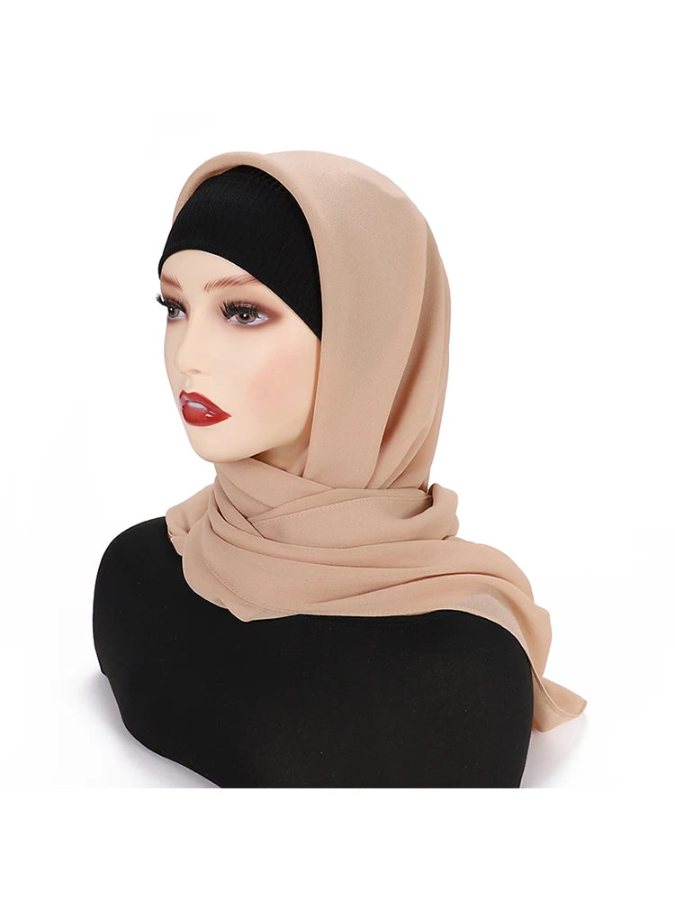 110X110CM Malaysia Square Chiffon Hijab Solid Muslim Head Scarf Ladies Plain Shawl and Wrap Headband Foulard Tudung Bawal
