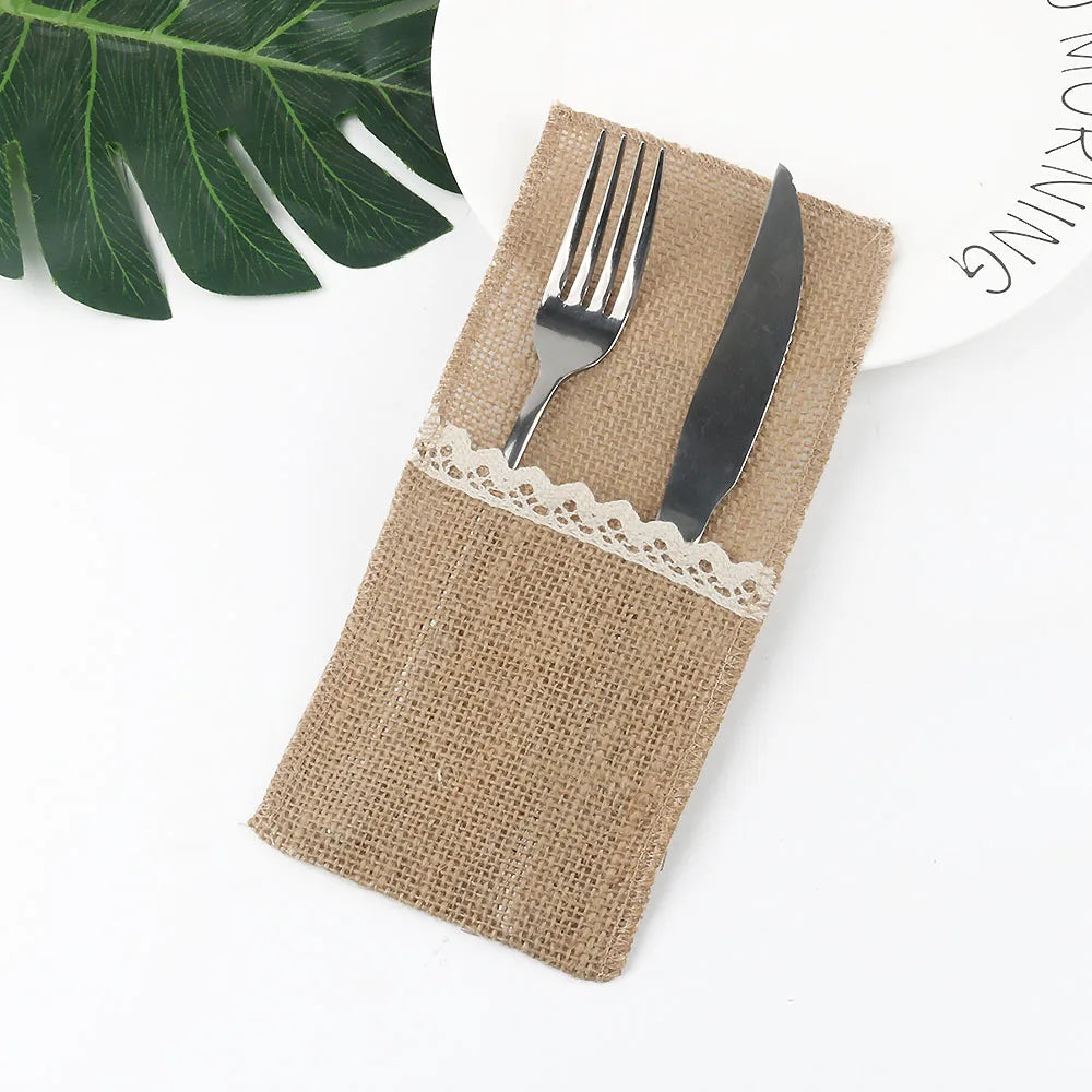 Burlap Lace Cutlery Pouch