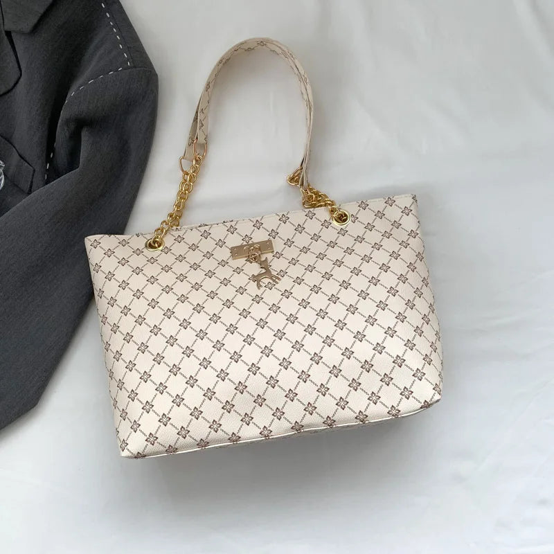 New Presbyopia Handbag Texture Soft Leather Large Capacity Tote Women Bag With Hanging Accessories Shoulder Bag