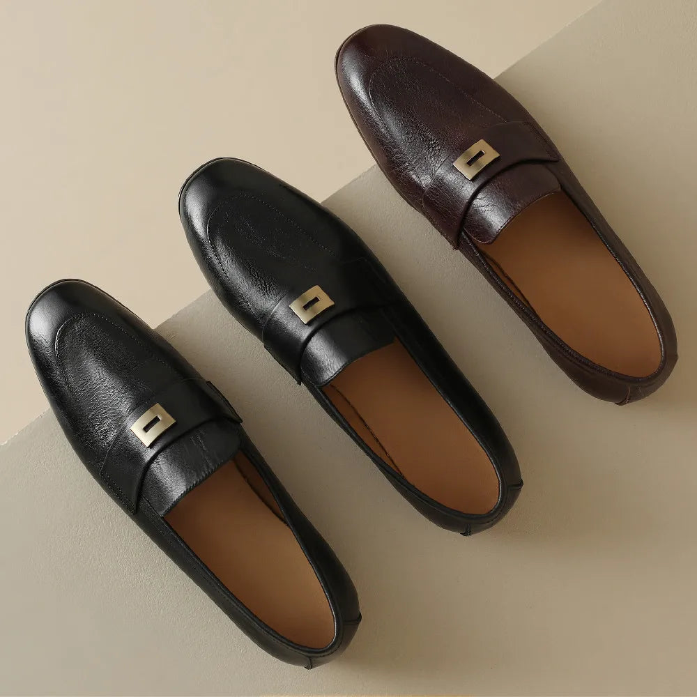 Danxuefei Women’s Leather Slip-On Loafers – Round Toe