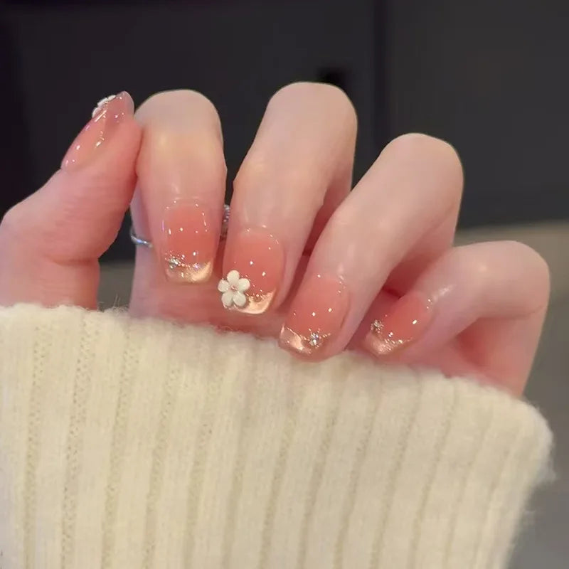 24pcs Detachable Short Press on Nails Y2k rhinestone False Nails with Glue Ballet Sweet Cool Girls Artificial False Nails Tips