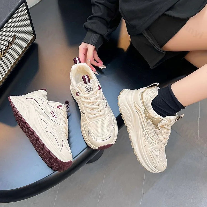 Height Increase Women Vulcanized Shoes Autumn New Lightweight Lace Up Platform Sneakers Comfort Breathable Non Slip Casual Shoes