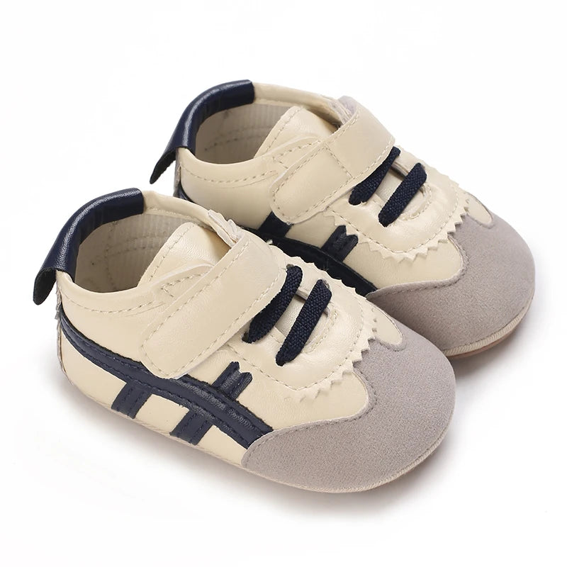 Baby Boys First Walkers – Soft Sole Striped Sneakers (0-12M)