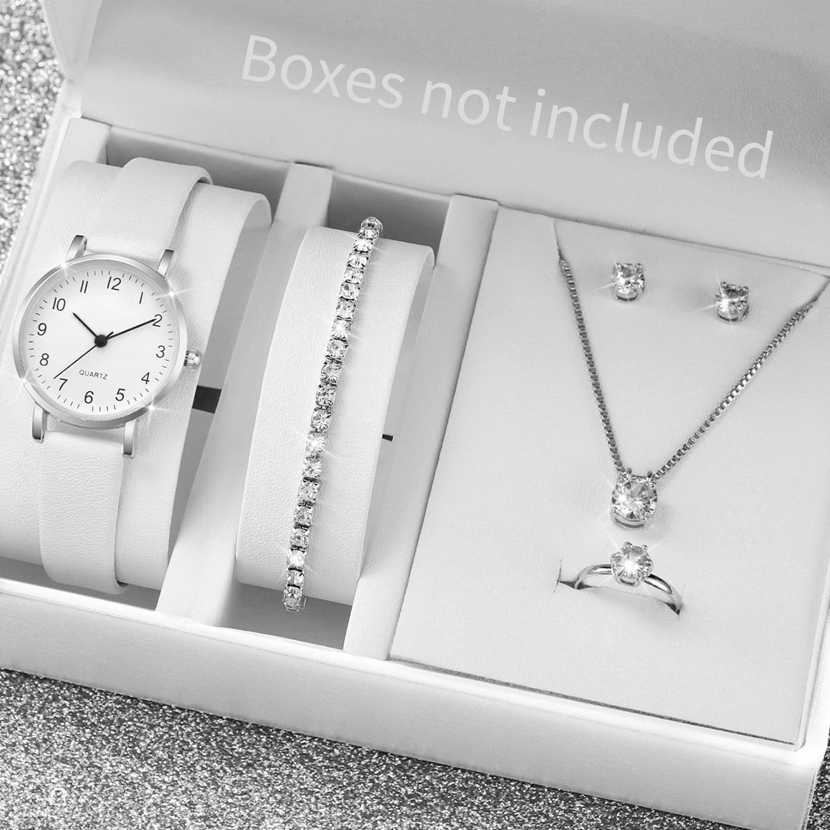 Women Quartz Leather Watch Set