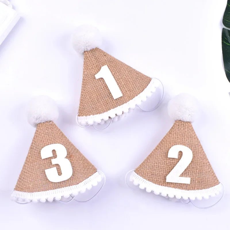 Burlap Baby Birthday Party Hat – Linen Felt, 1st–3rd Year