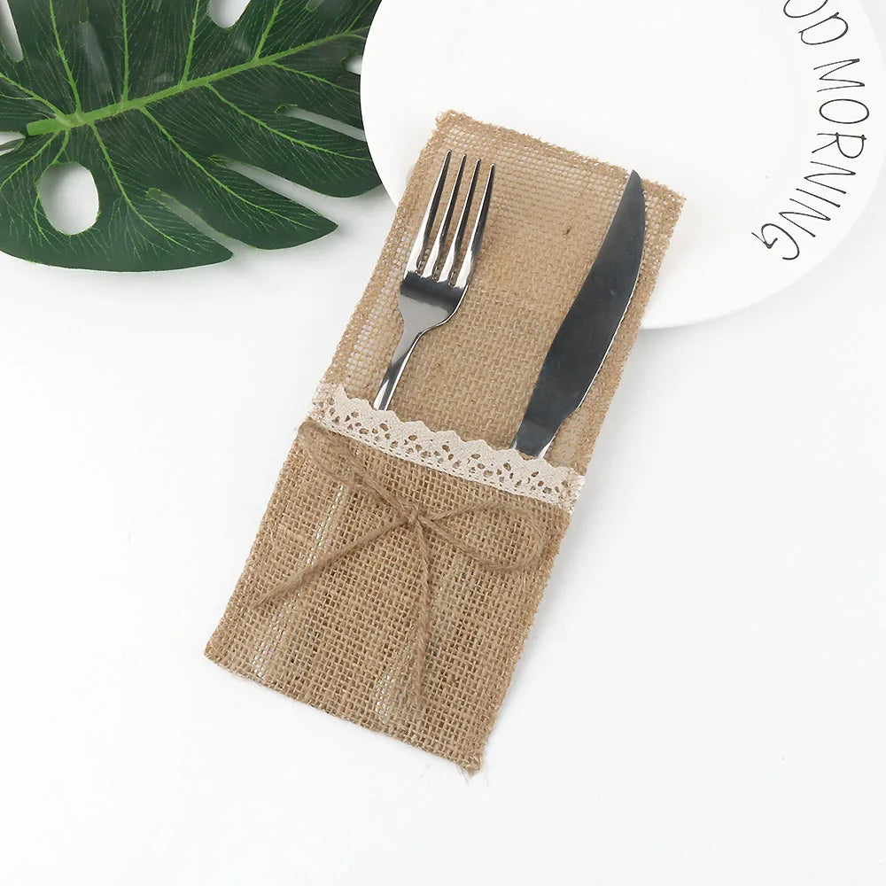 Burlap Lace Cutlery Pouch