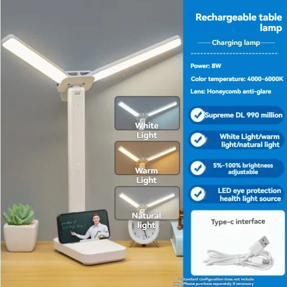 Dual-Head LED Desk Lamp – Foldable & Dimmable