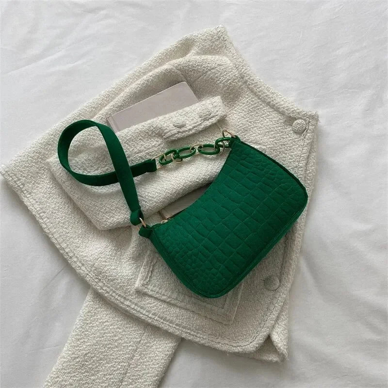 Luxury Crescent Shoulder Tote Bag for Women – Elegant Felt Design Underarm Handbag, Small Square Fashion Purse