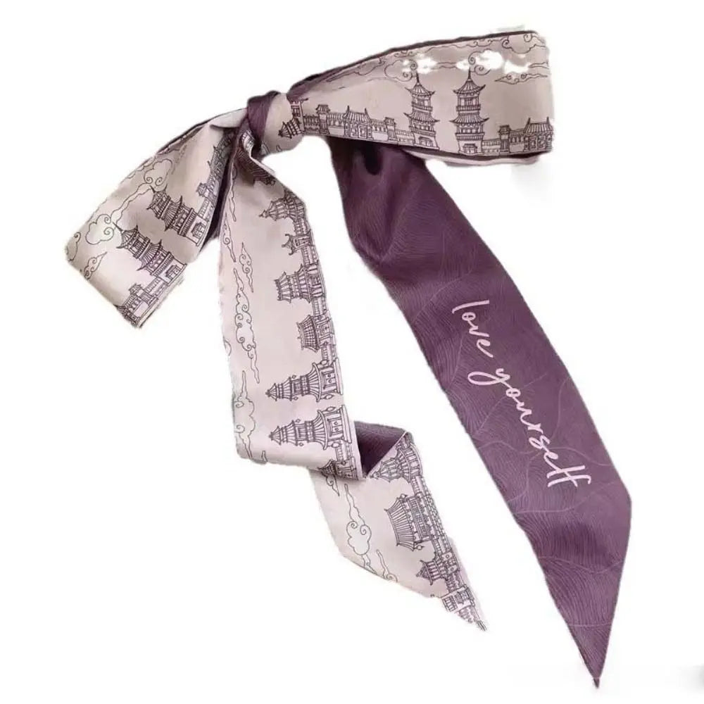 1pc French Scarf Butterfly Tie Hair Retro Oil Print Hair Ribbon Scarf Women Neck Tie Bag Headscarves Floral Bands Headband