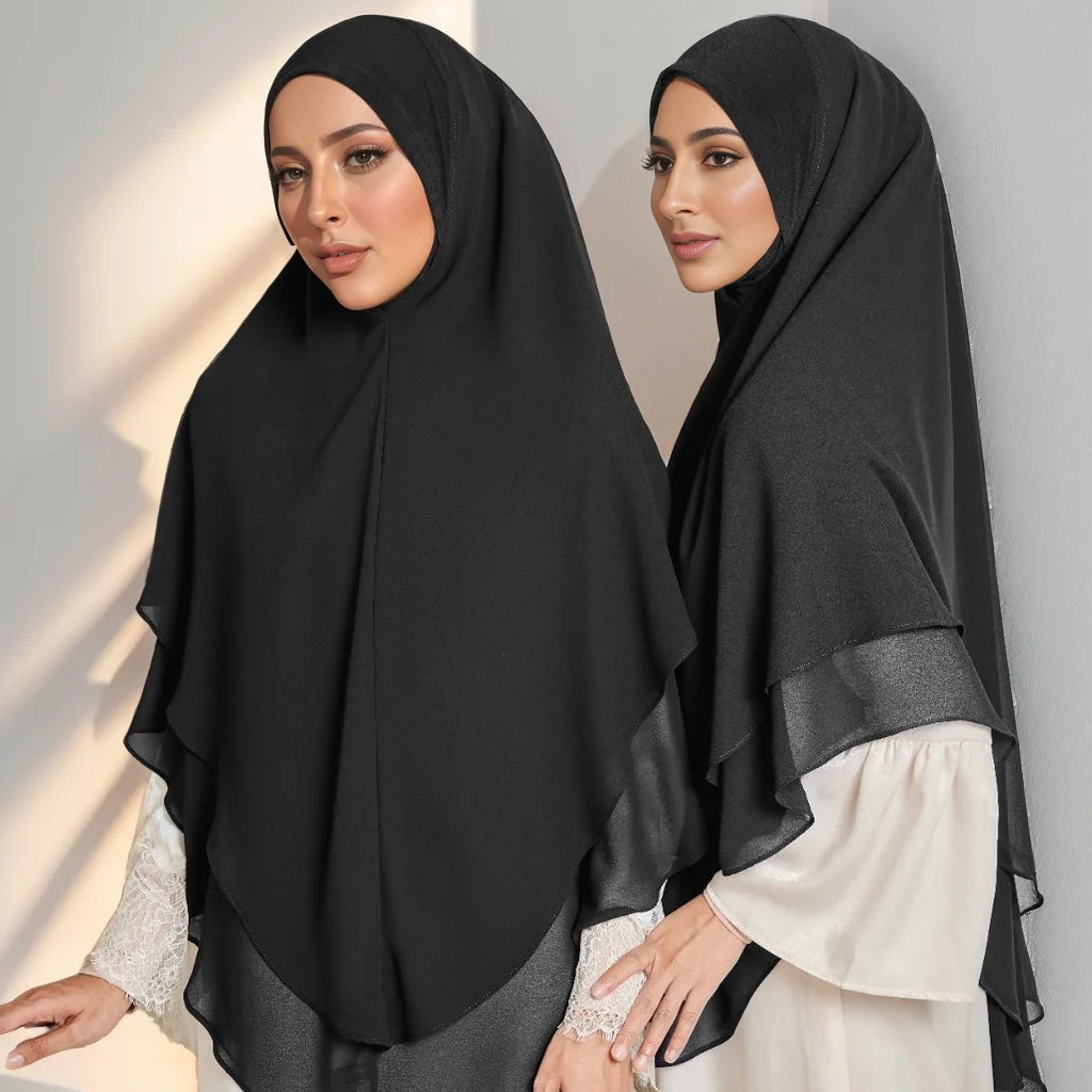 1pc Ready to Wear Instant Hijabs Double layered Chiffon Solid Headscarf Foulard Femme Musulman Shawl Wrap Bandana
