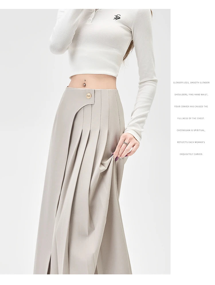 SMTHMA Women's High-Waisted Slimming Solid A- Line Skirt New Fashionable Big Umbrella Skirt Autumn/Winter Season Long Skirt