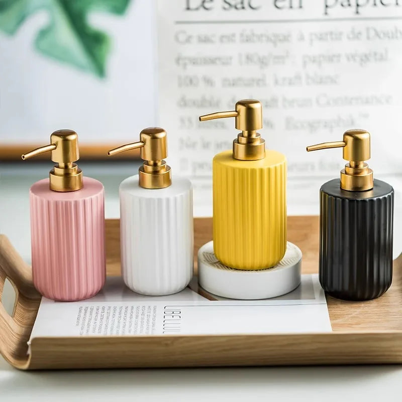 Matte Striped Ceramic Soap & Lotion Dispenser