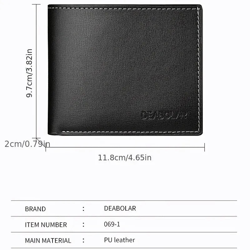 Men’s PU Leather Short Wallet – Slim Folding Credit Card Holder