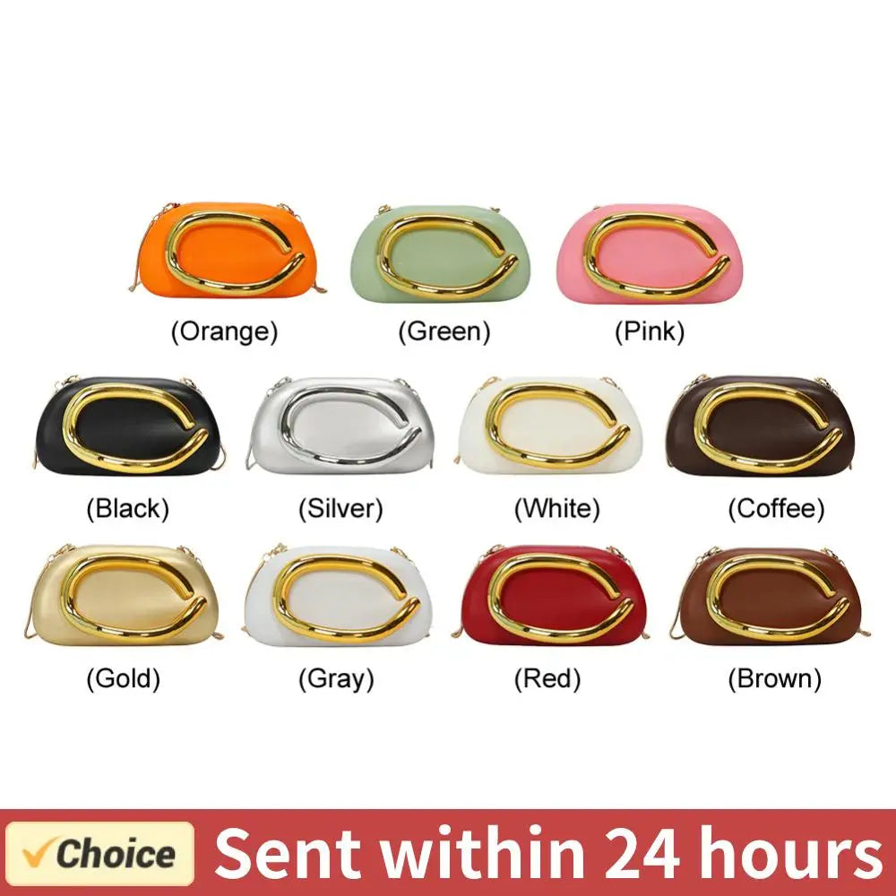 Women PU Leather Metal Handle Handbag & Removable Strap Crossbody Shoulder Bag Hand-held Shoulder Clutch Bag for Wedding Party