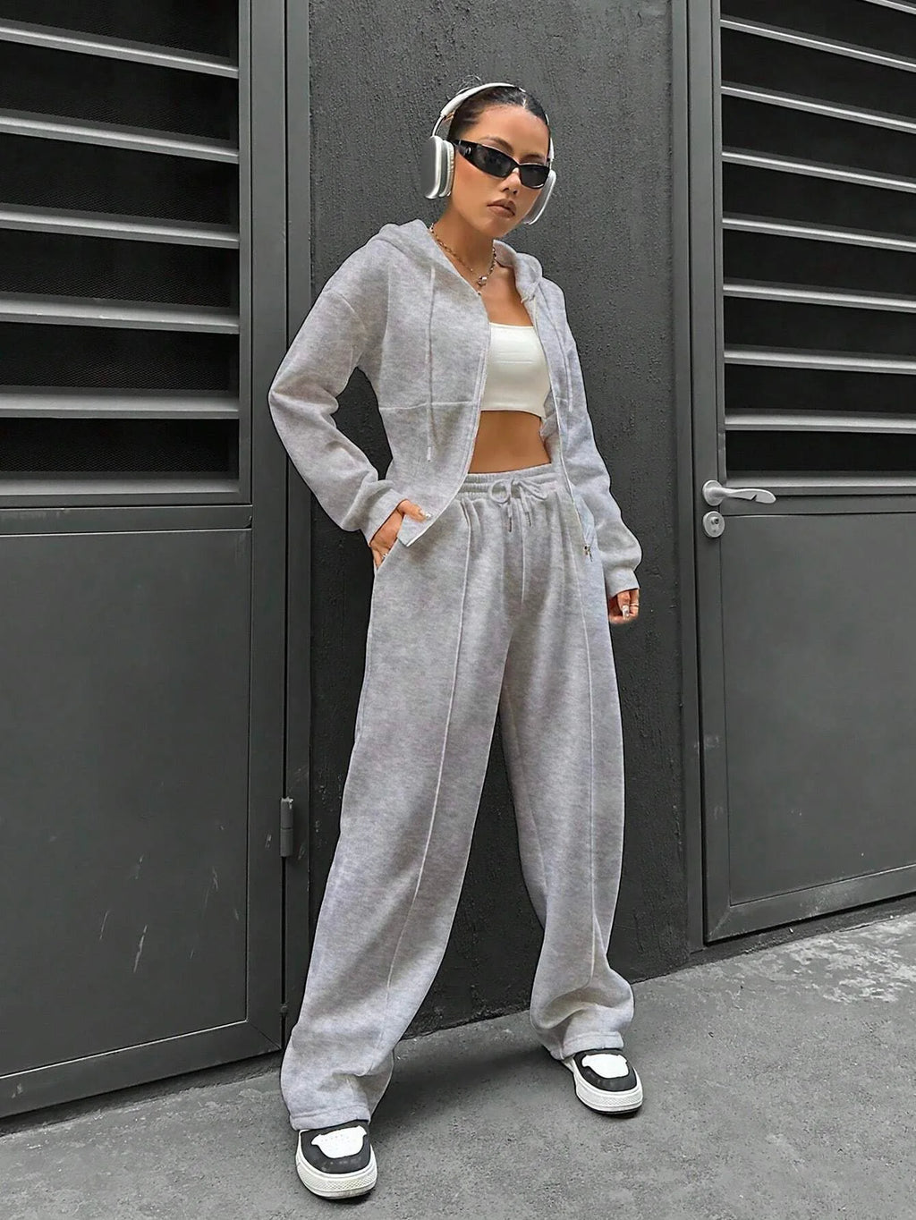Sweatshirt Two-piece Set Women's Casual Sports Suit Spring Autumn Zip-up Slim Hoodies Short Coat Straight Trousers 2-piece Sets