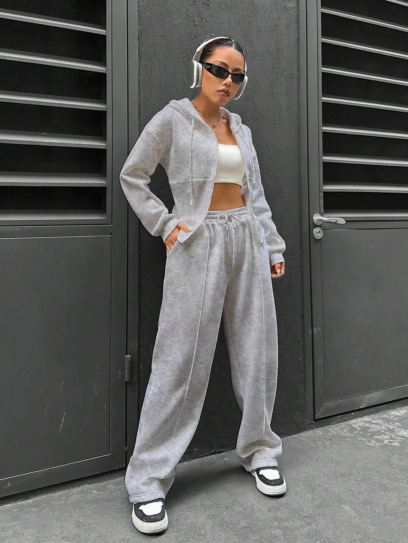 Sweatshirt Two-piece Set Women's Casual Sports Suit Spring Autumn Zip-up Slim Hoodies Short Coat Straight Trousers 2-piece Sets