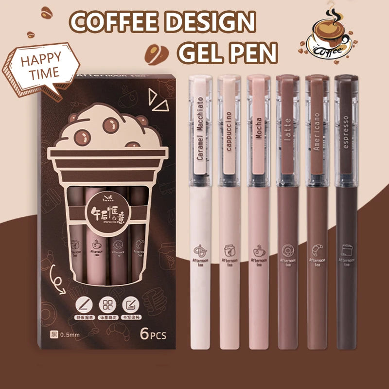 6pcs Afternoon Tea Gel Pens – 0.5mm Black Ink