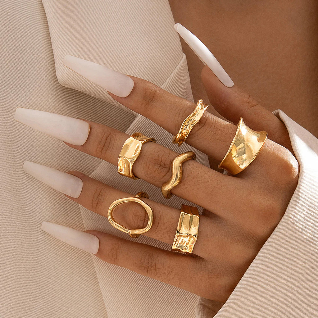 Tocona 2024 New Trendy Geometric Gold Silver Colour Set Rings for Women Adjustable Finger Ring Party Wedding Jewelry Accessories