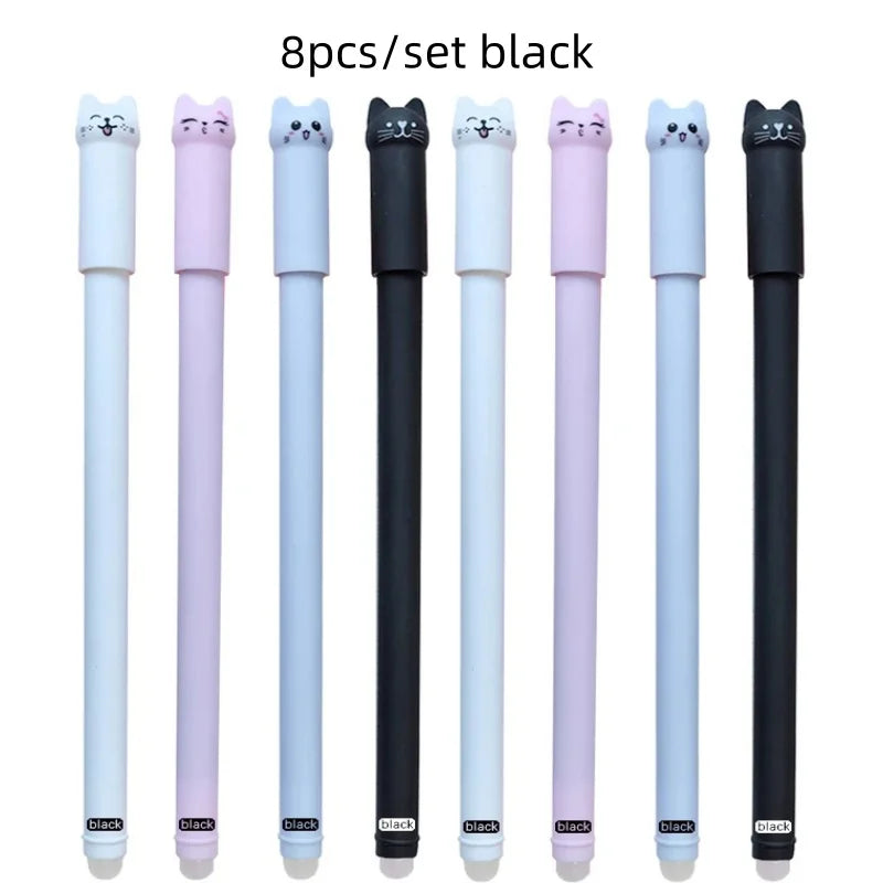 Cat Erasable Gel Pen Set – 0.5mm, 4/8/12pcs