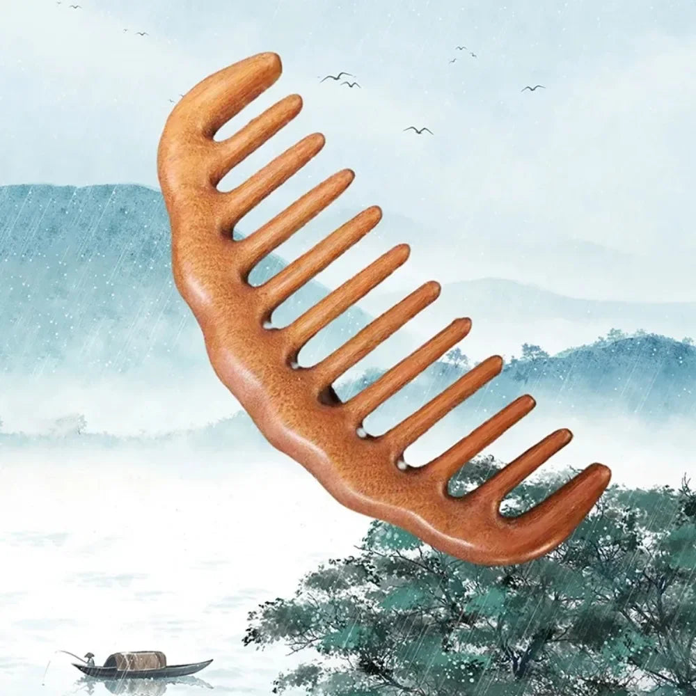 Natural Sandalwood Comb Wide Tooth Anti-Static Scalp Massager for Women/Men Wooden Detangle Comb Hair Care Gift